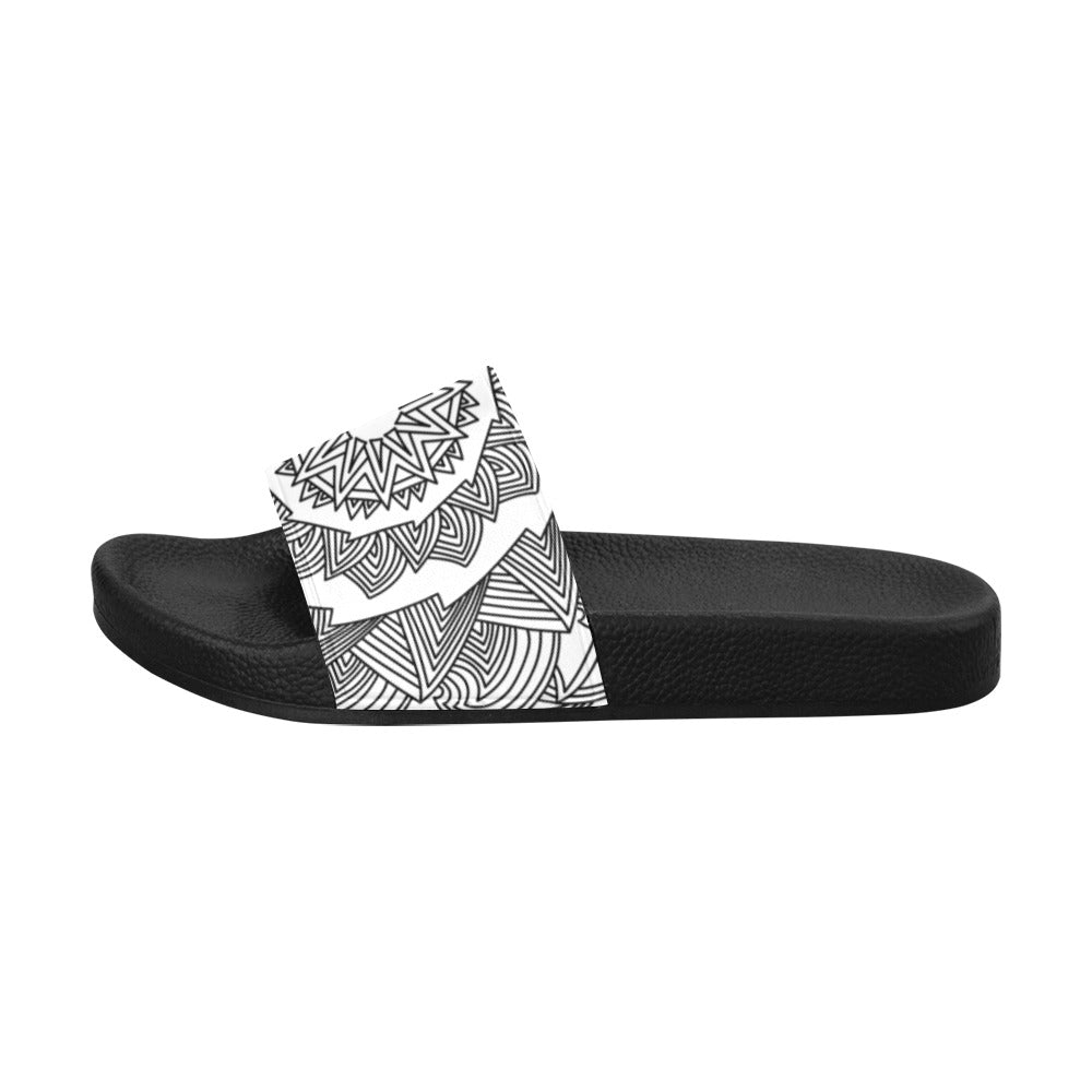 Women's Monochrome Mandala Abstract Slider Sandals