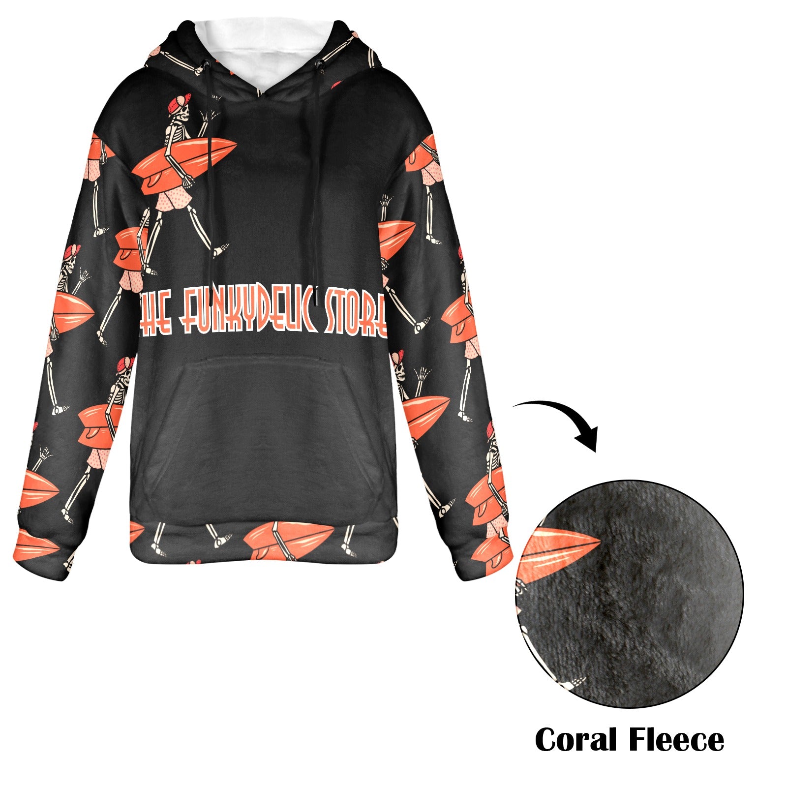 Women's Skeleton Surfer Streetwear Flannel Hoodie