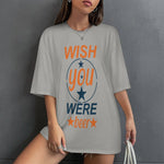 Women's Wish You Were Beer Typography Oversized T-shirt