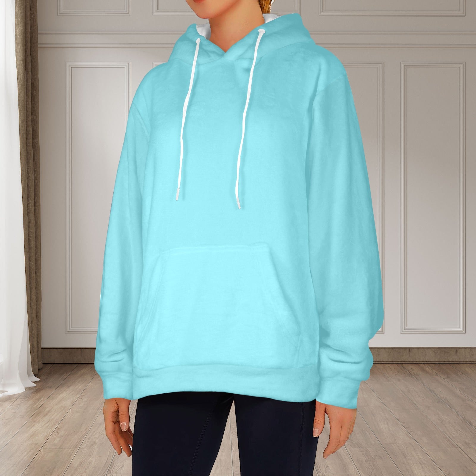 Women's Pale Blue Solid Flannel Hoodie