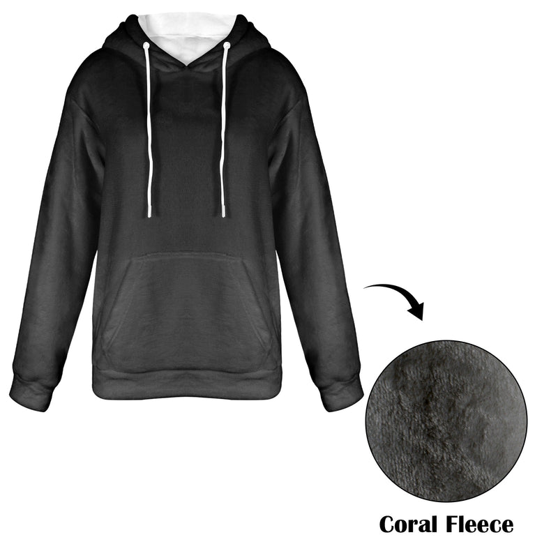 Women's Black Solid Flannel Hoodie