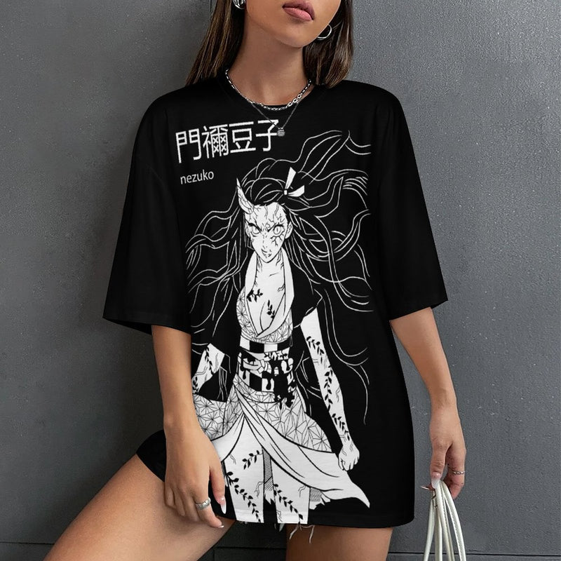 Women's Nezuko Dark Demon Slayer Anime Oversized T-shirt