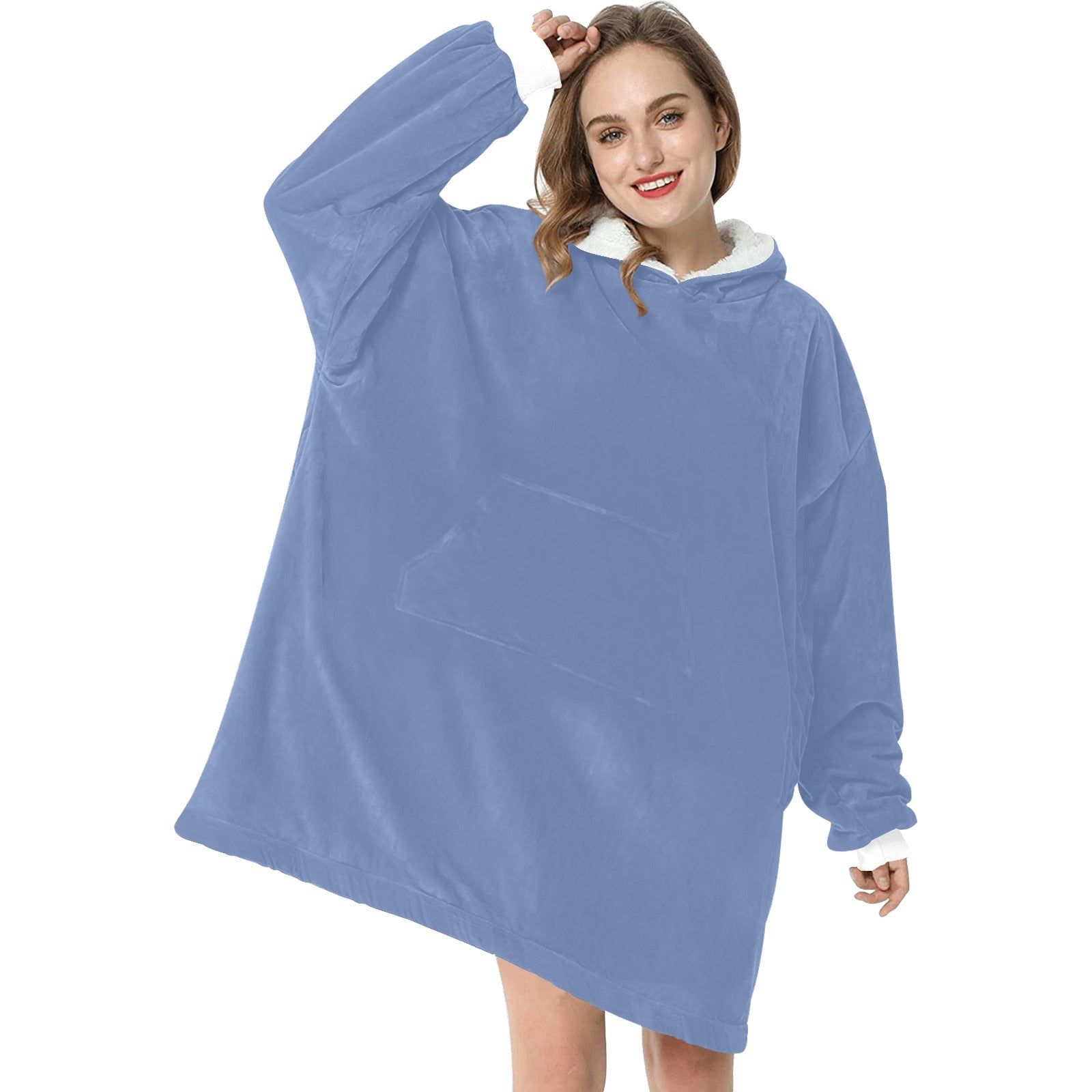 Women's Glaucous Blue Solid Blanket Hoodie
