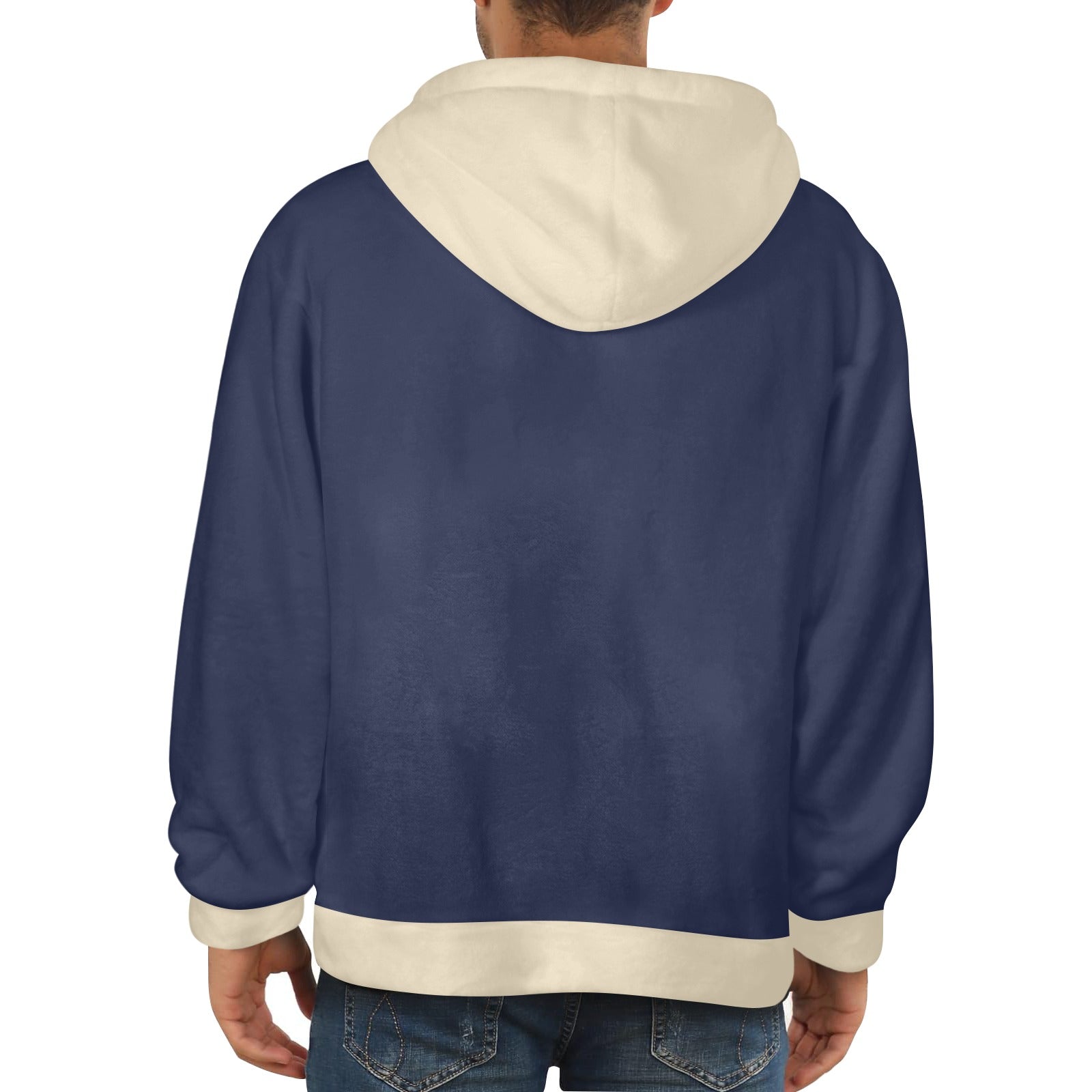 Men's Blue & Cream Solid Flannel Hoodie