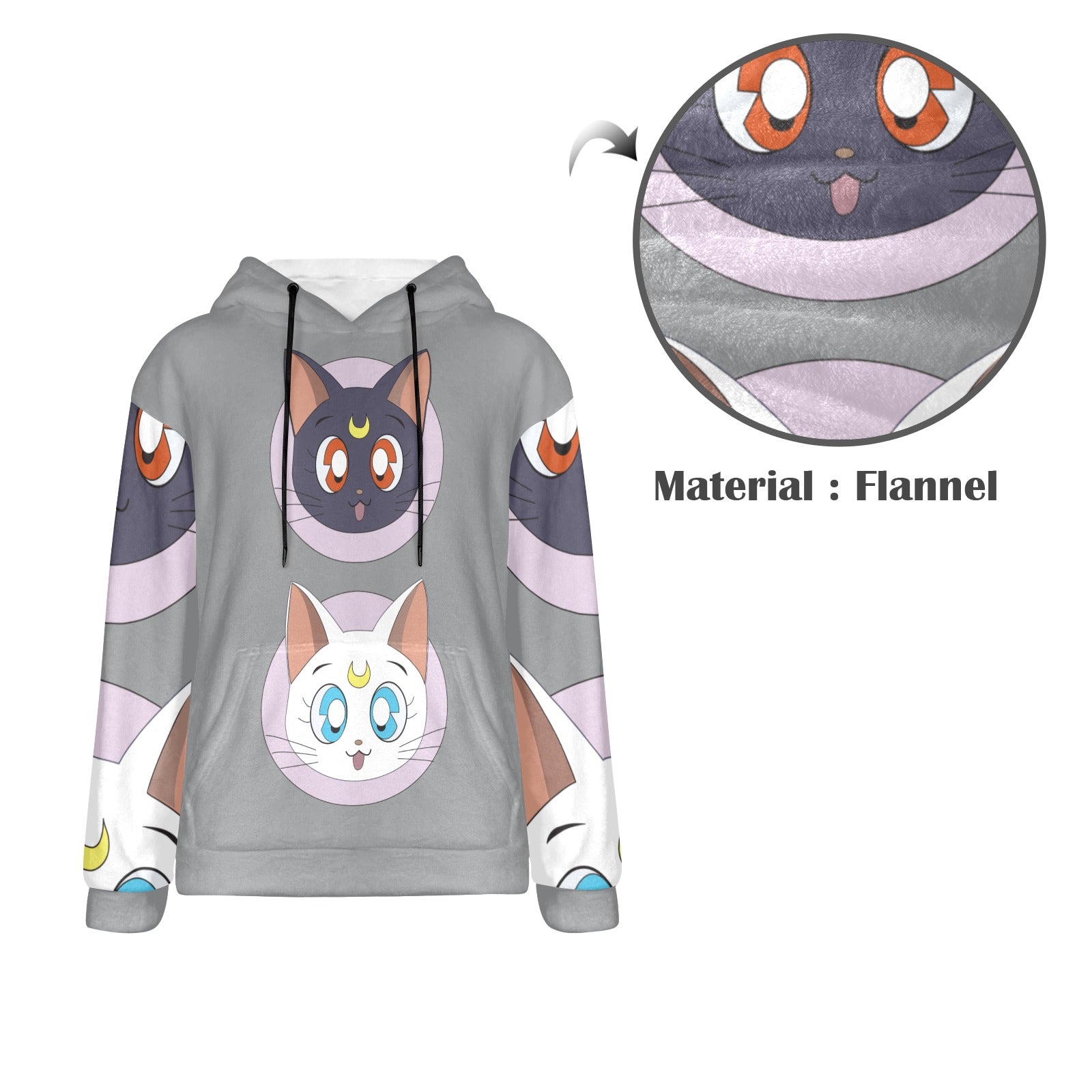 Men's Sailor Moon Cat Anime Flannel Hoodie
