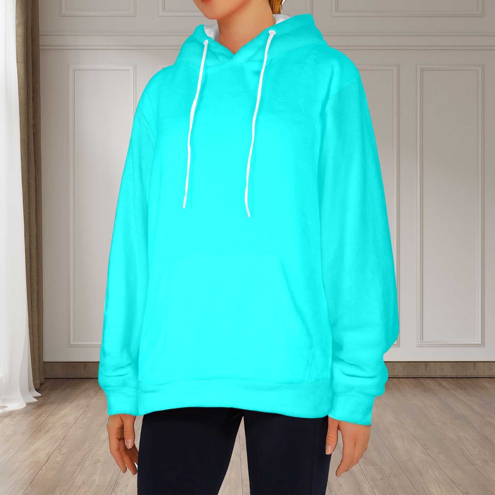Women's Bright Turquoise Solid Flannel Hoodie