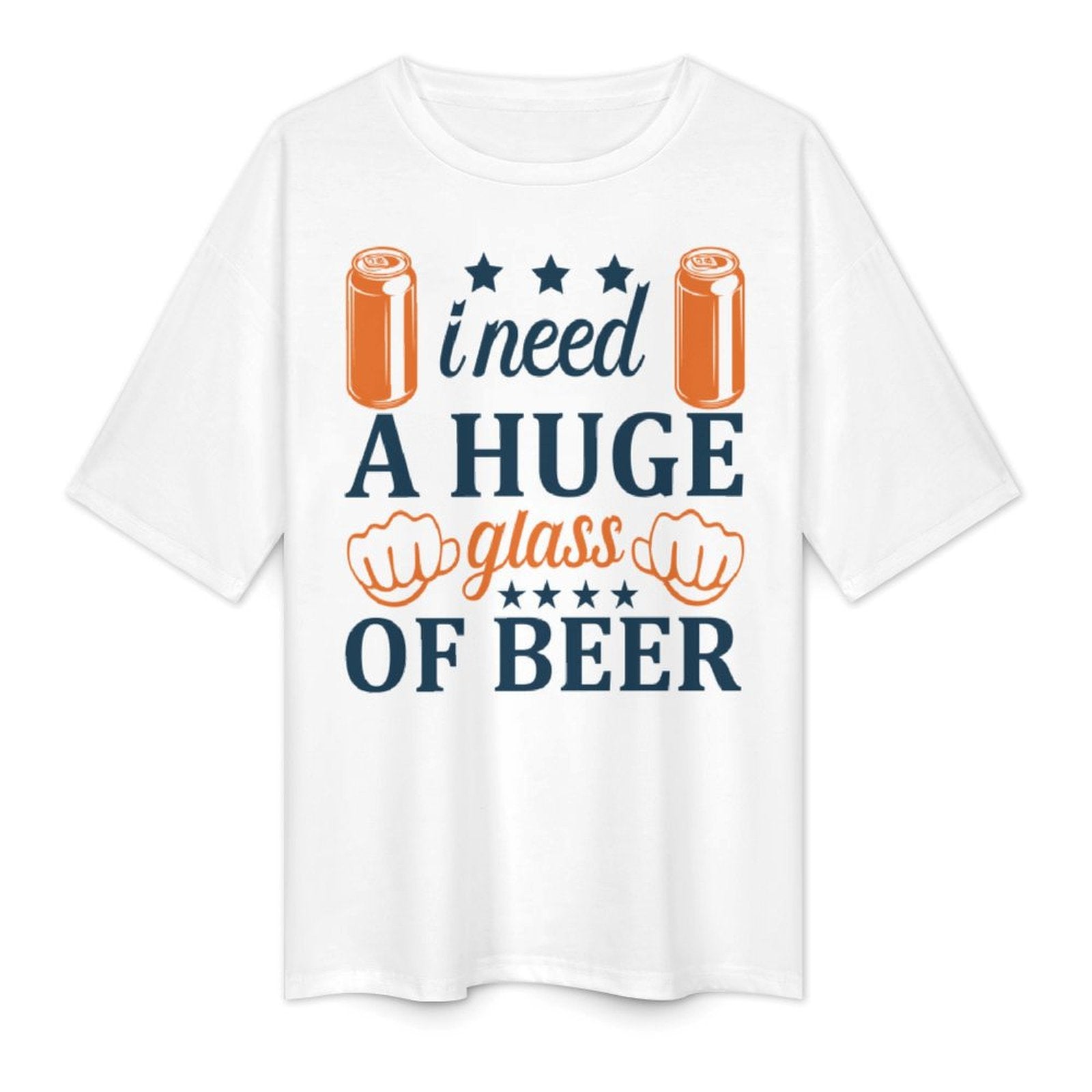 Men's Need Huge Beer Glass Typography Oversized T-shirt