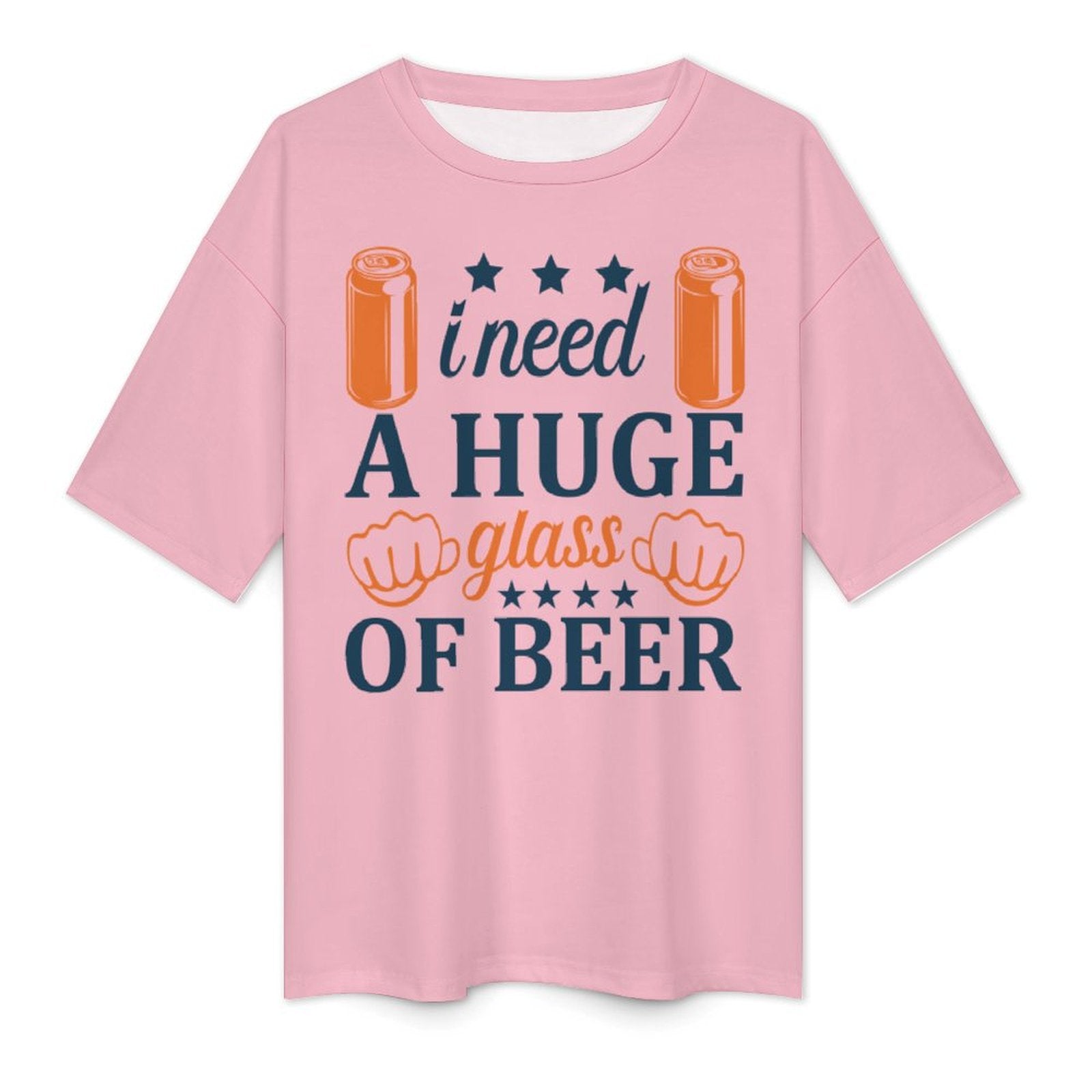 Men's Need Huge Beer Glass Typography Oversized T-shirt