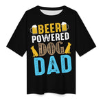 Men's Beer Powered Dog Dad Typography Oversized T-shirt