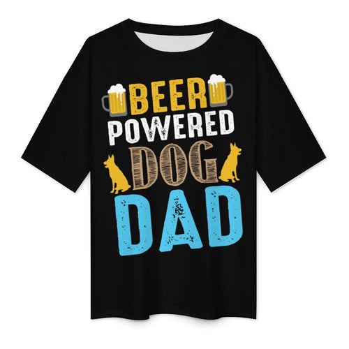 Men's Beer Powered Dog Dad Typography Oversized T-shirt