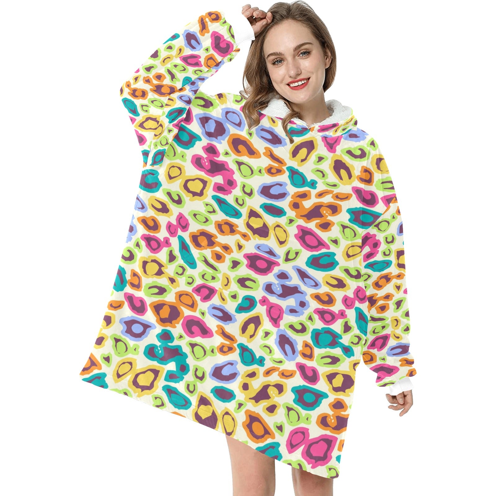 Women's Colorful Cheetah Print Abstract Blanket Hoodie