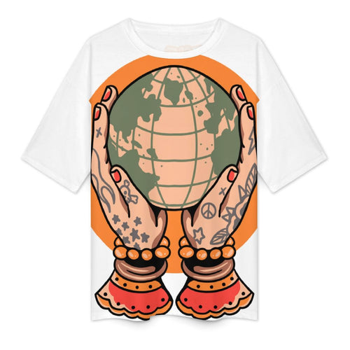Women's Entire World in my hand Acid & Punk Oversized T-shirt