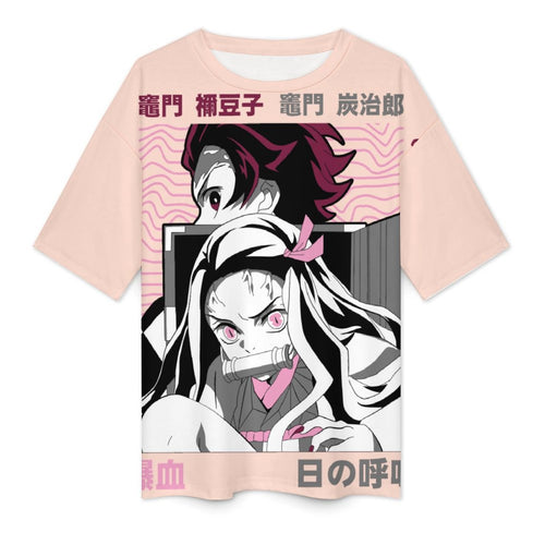 Women's Nezuko & Tanjiro Demon Slayer Anime Oversized T-shirt