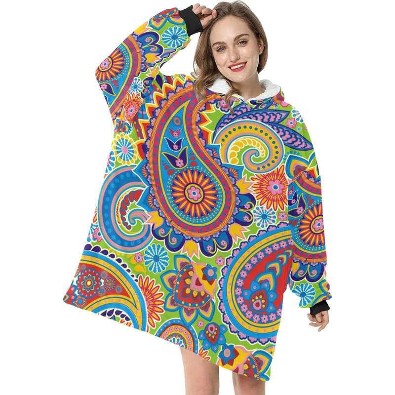 Women's Traditional Asian Paisley Pattern Elements Abstract Blanket Hoodie