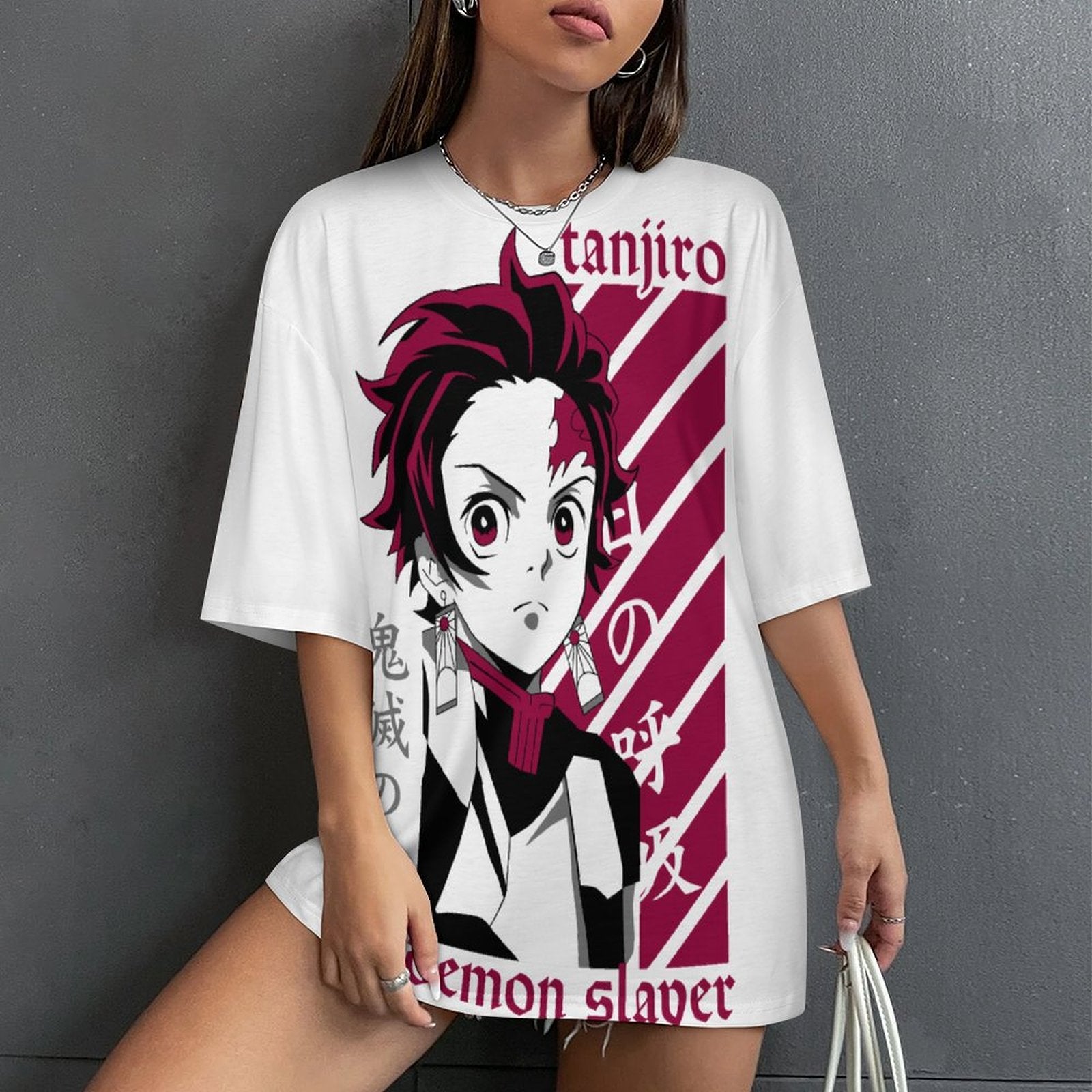 Women's Tanjiro Potrait Demon Slayer Anime Oversized T-shirt