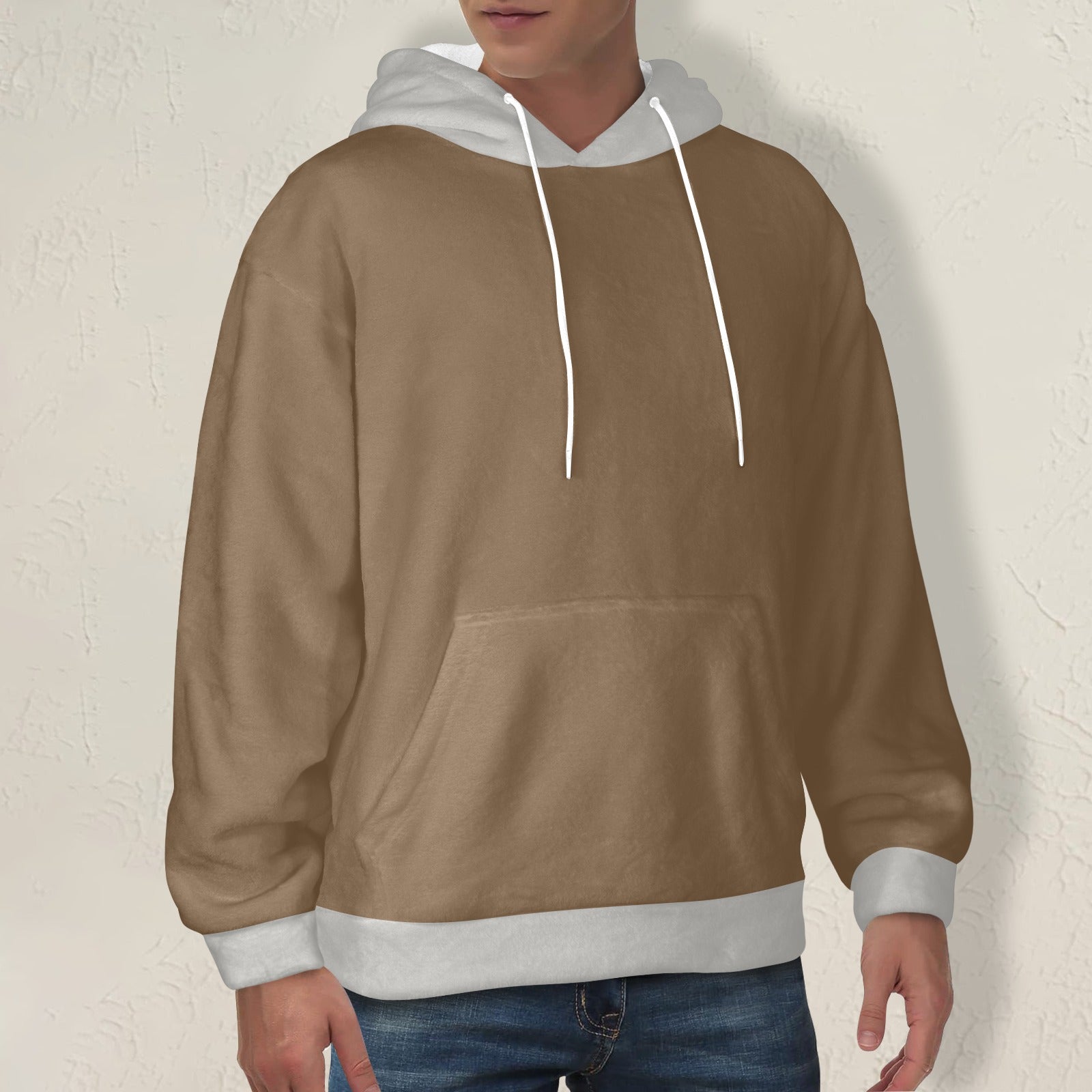 Men's Mocha & Light Grey Solid Flannel Hoodie