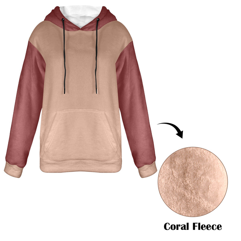 Women's Mocha Mousse & Brown Solid Flannel Hoodie