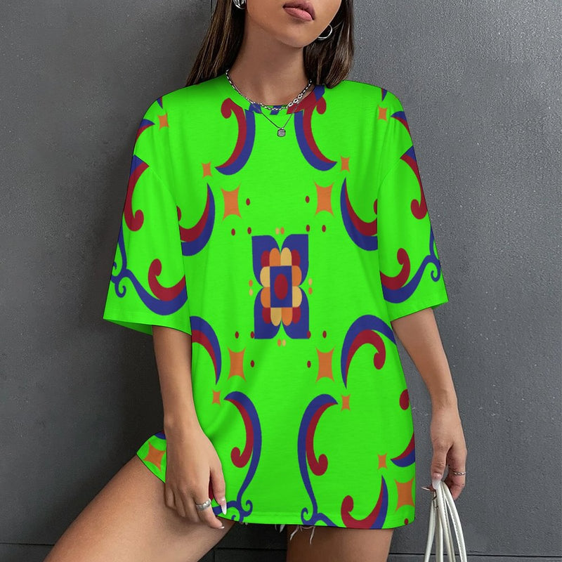Women's Geometric Pattern Acid & Punk Oversized T-shirt