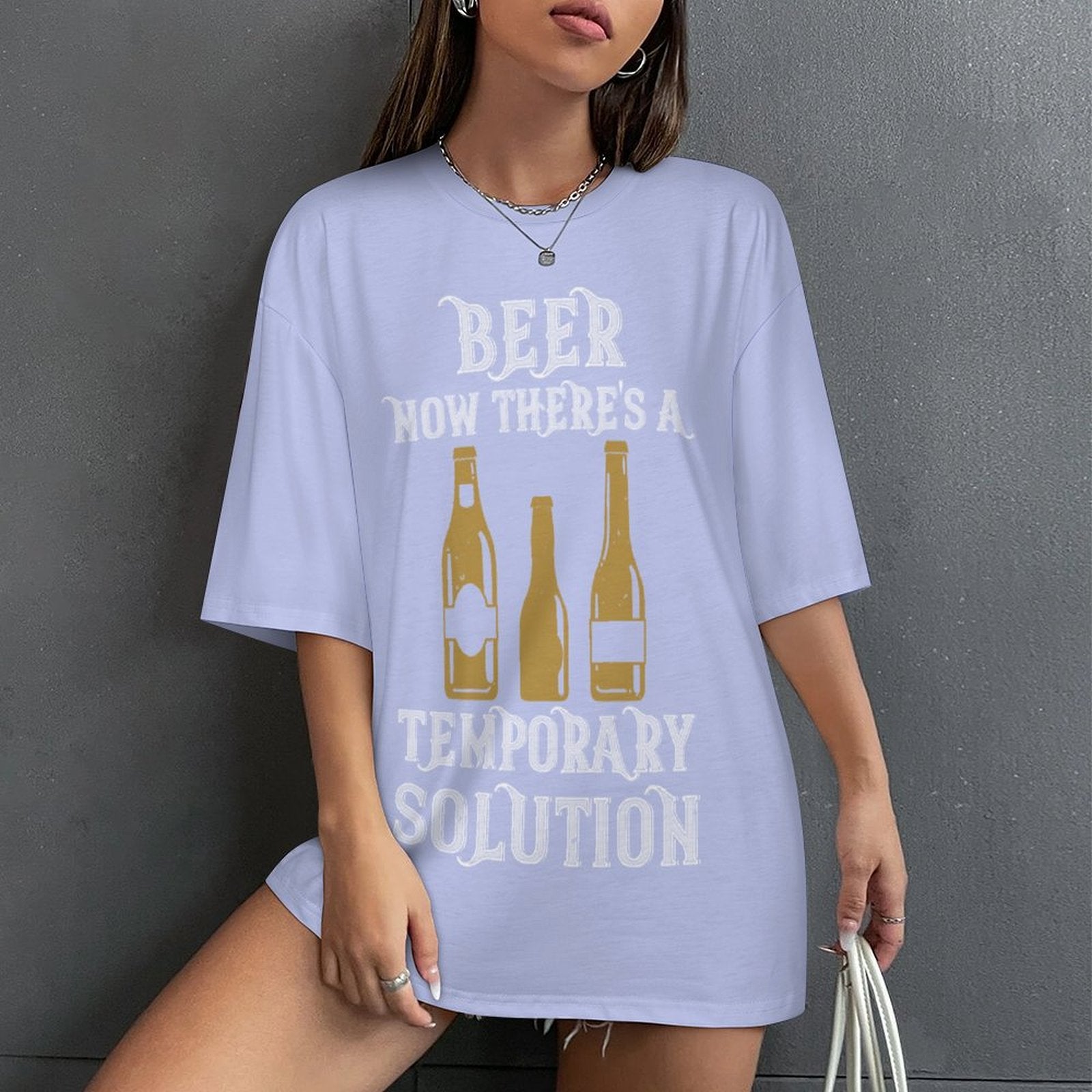 Women's Beer Solution Typography Oversized T-shirt