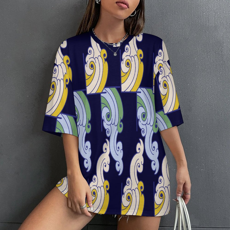 Women's Geometric Artwork Acid & Punk Oversized T-shirt
