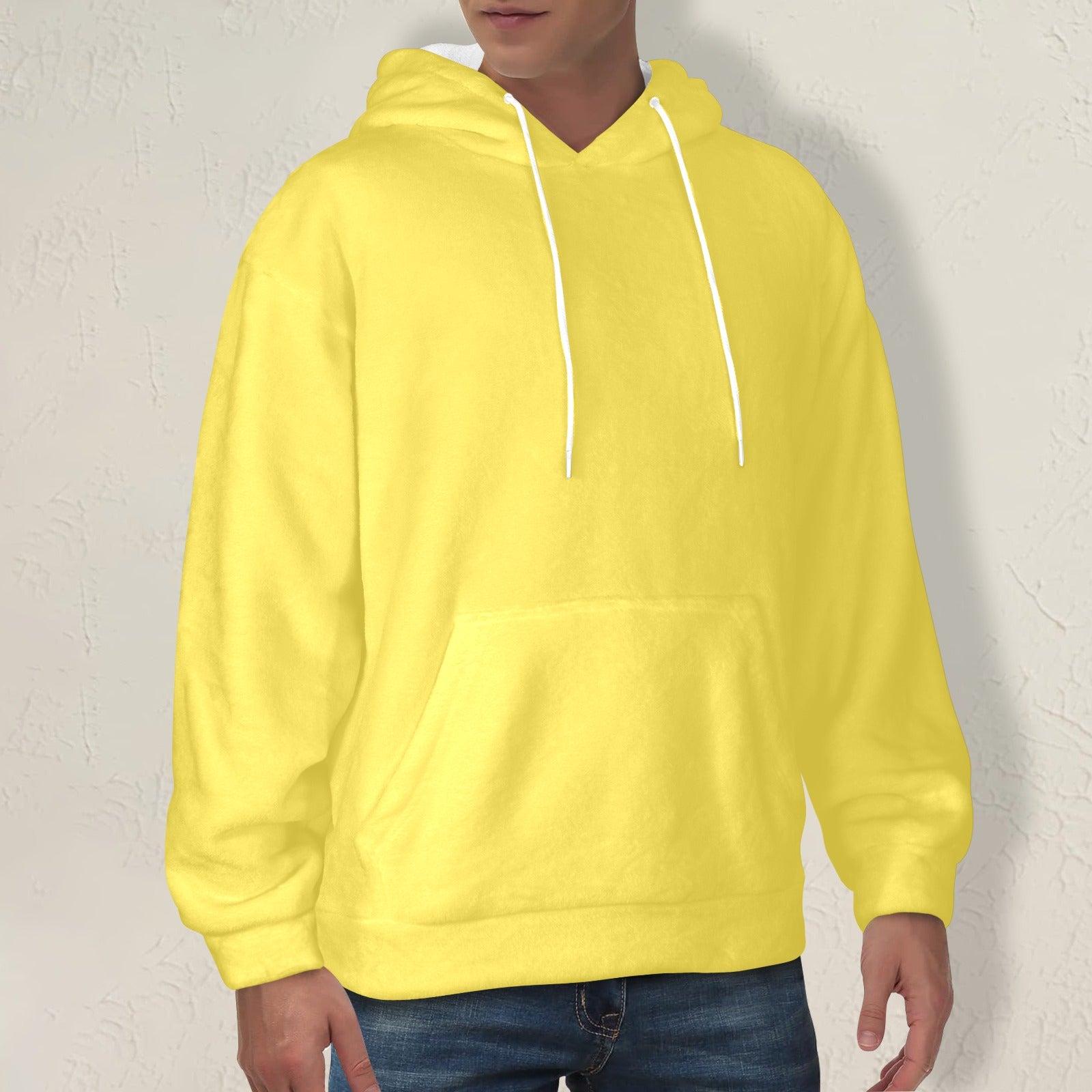 Men's Yellow Solid Flannel Hoodie