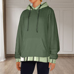 Women's Grey Asparagus Green Solid Flannel Hoodie