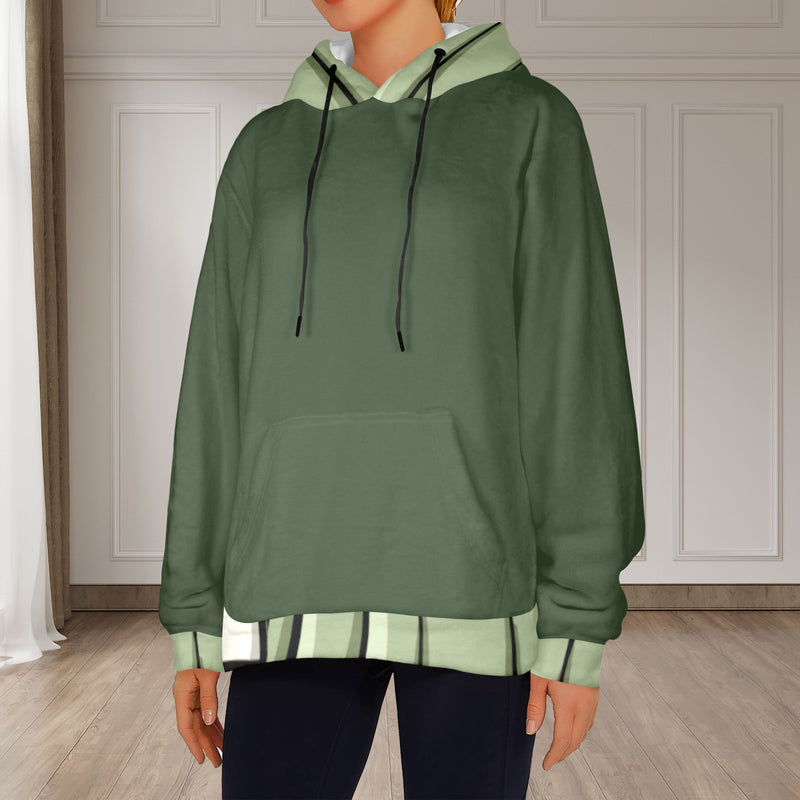 Women's Grey Asparagus Green Solid Flannel Hoodie