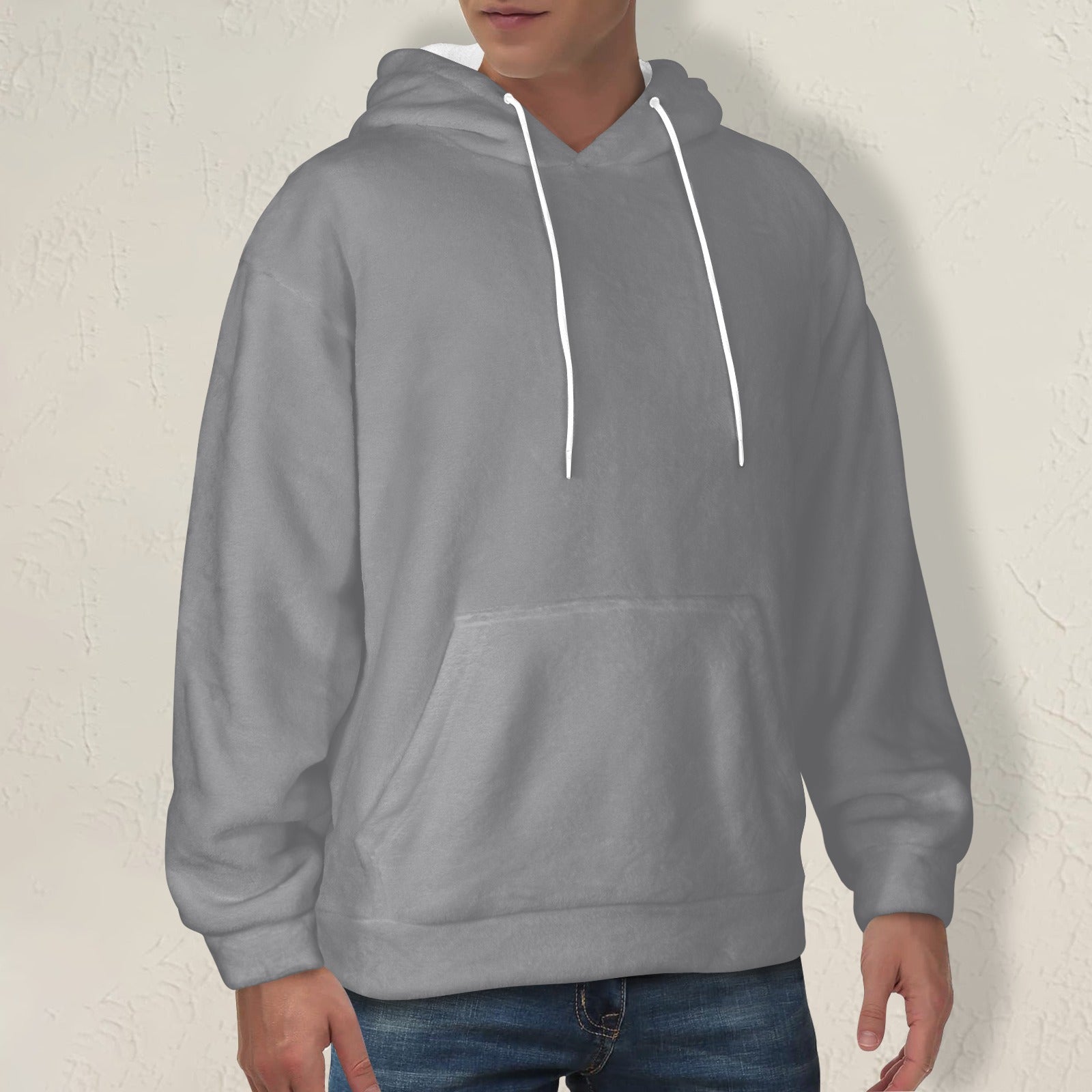Men's Taupe Gray Solid Flannel Hoodie