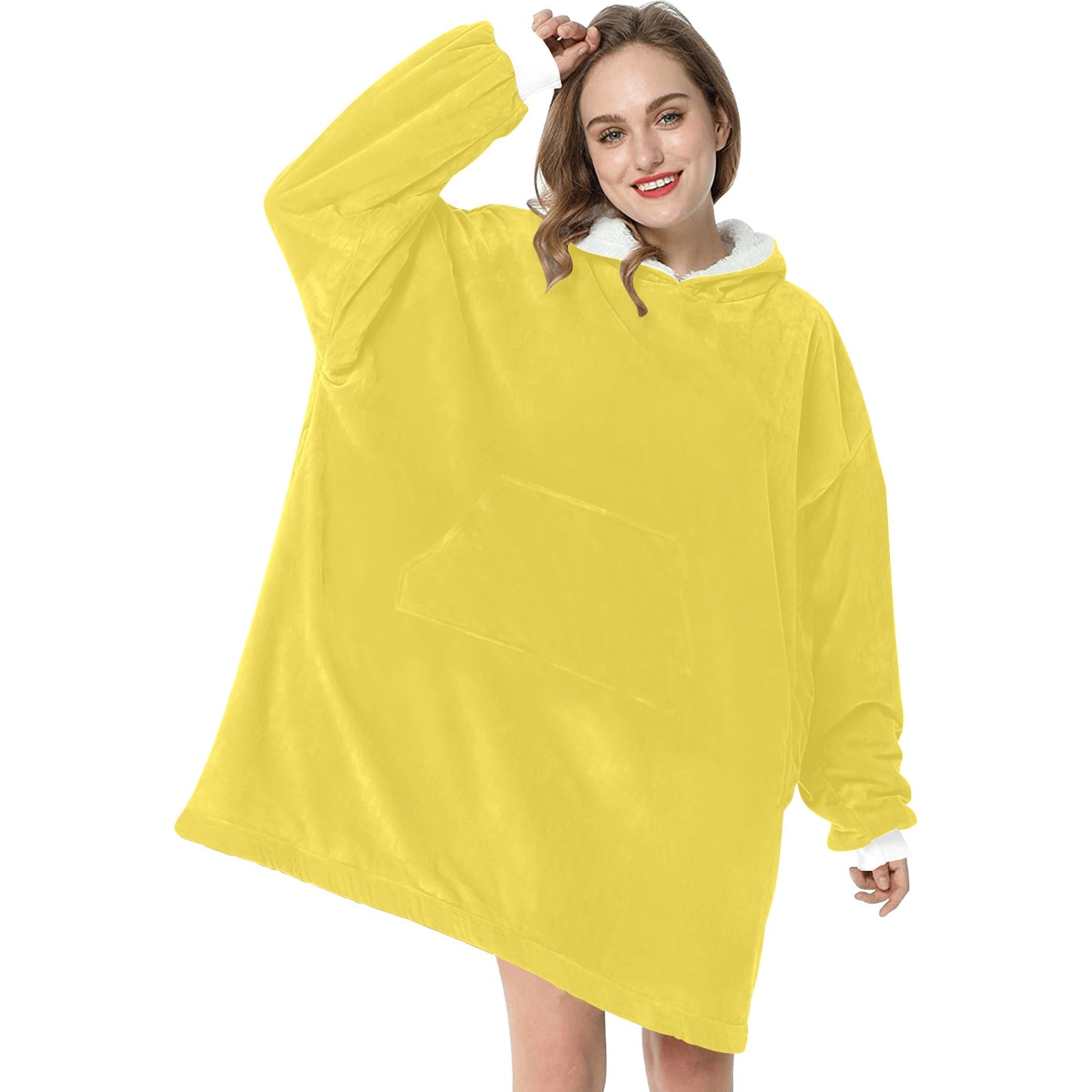 Women's Yellow Solid Blanket Hoodie