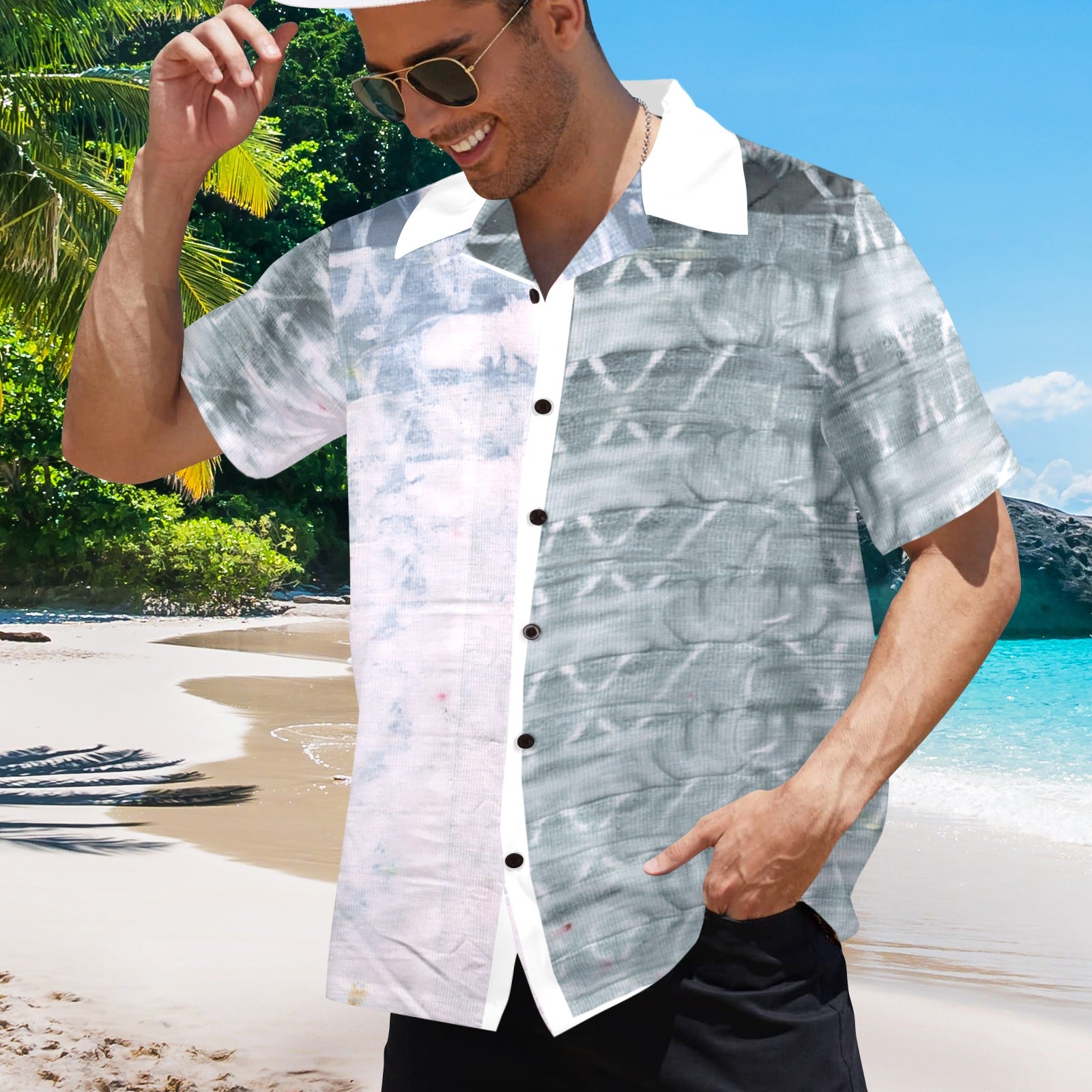 Men's Gray Tie-Dye Abstract Half Sleeve Shirt