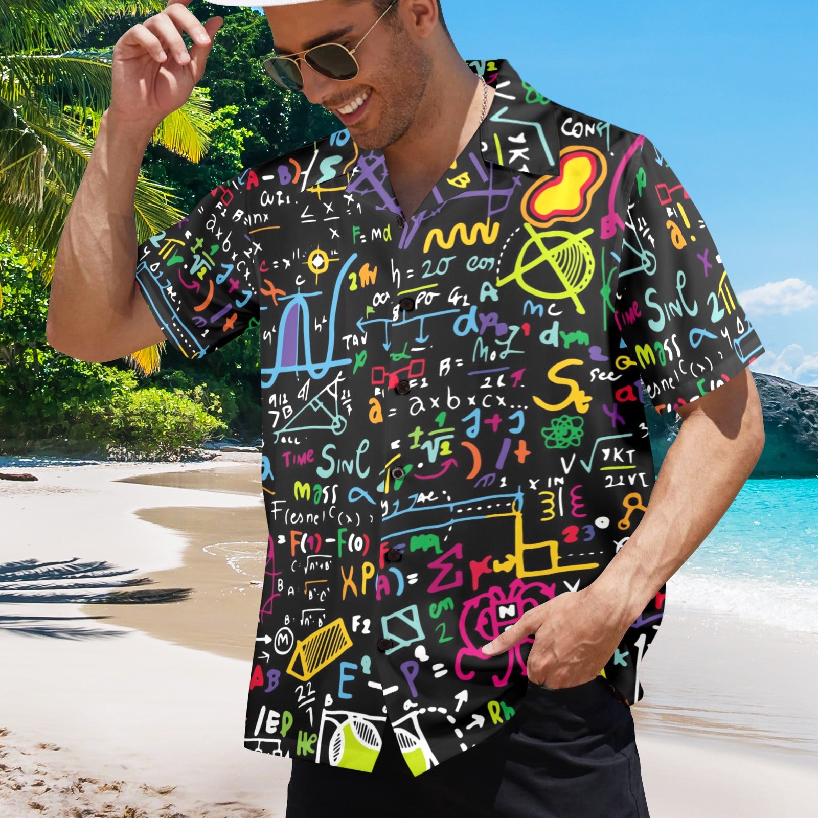 Men's Mathematical Doodle Pattern Abstract Half Sleeve Shirt