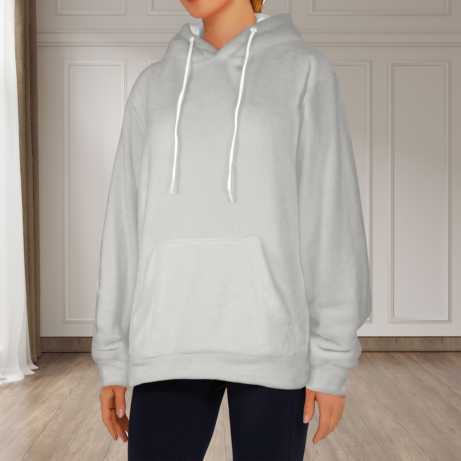 Women's Light Grey Solid Flannel Hoodie