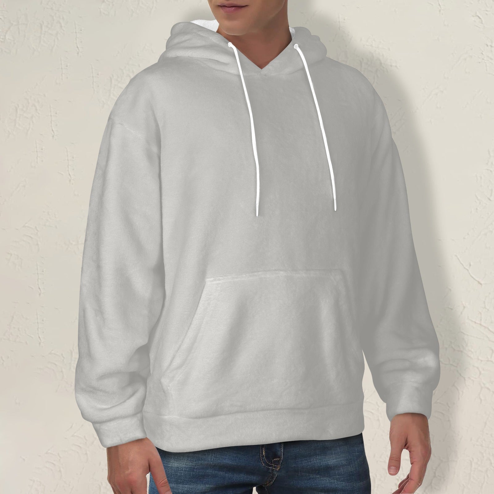Men's Light Grey Solid Flannel Hoodie