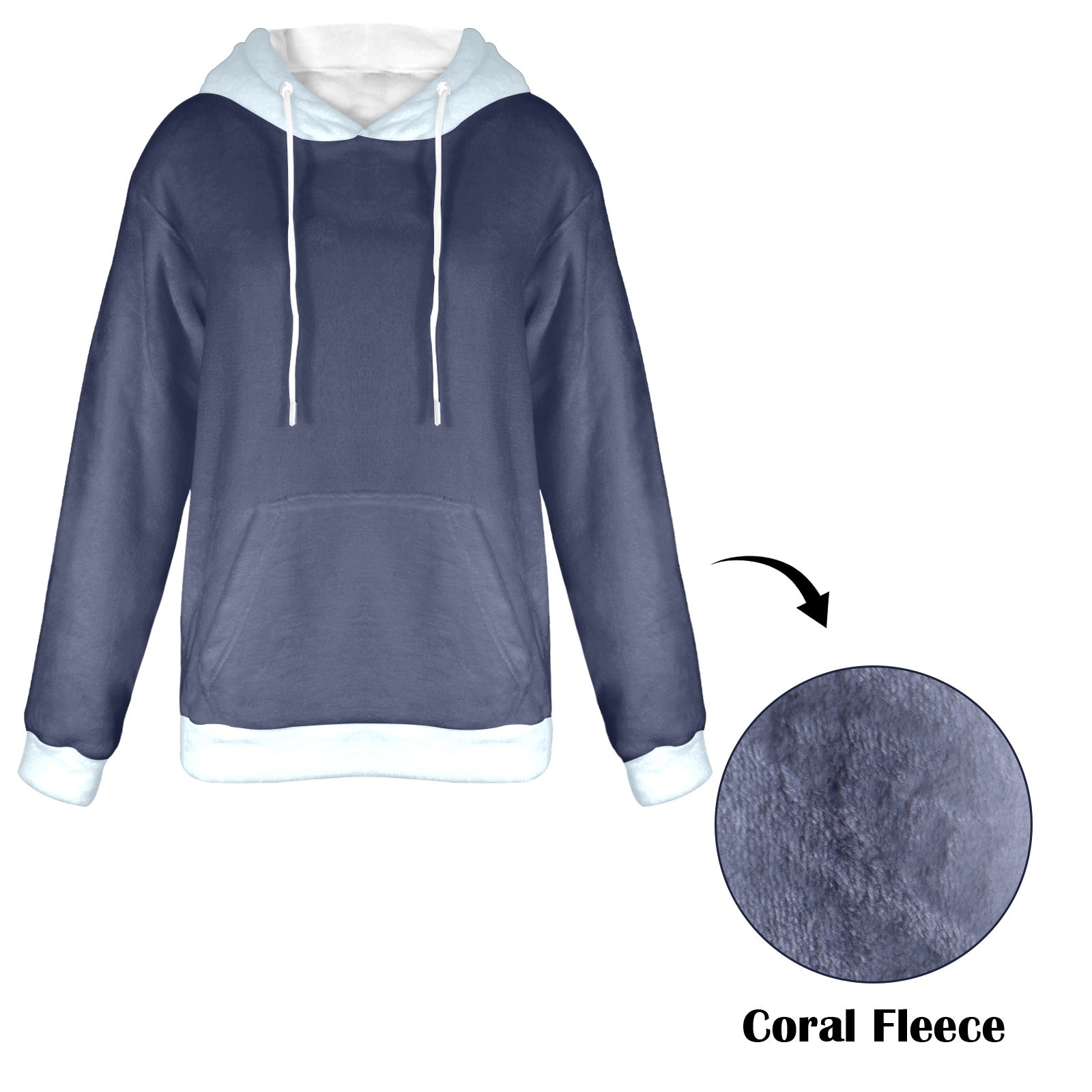 Women's Charcoal & Alice Blue Solid Flannel Hoodie