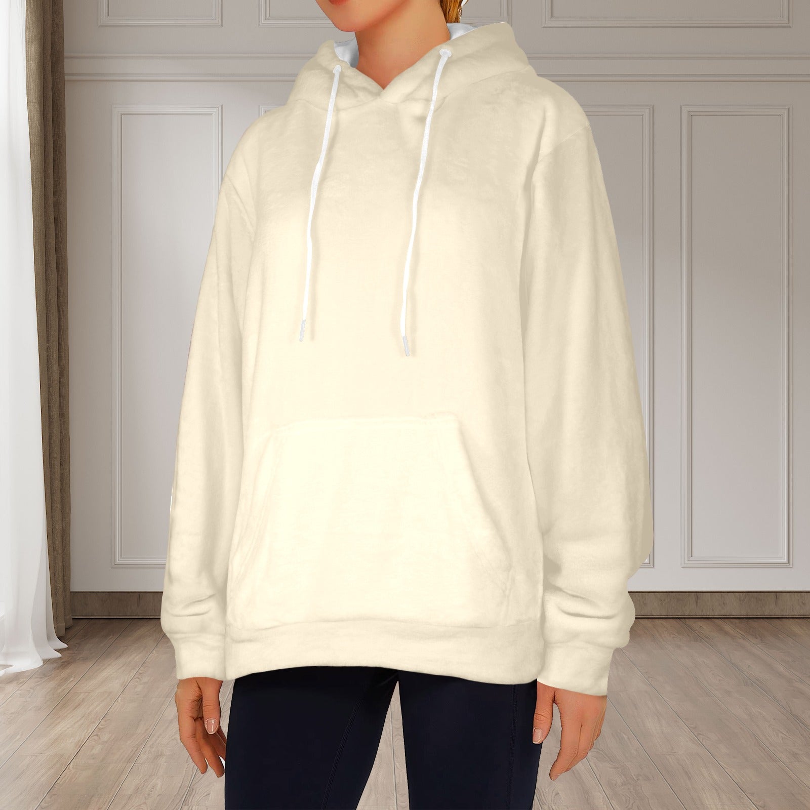 Women's Cream Solid Flannel Hoodie