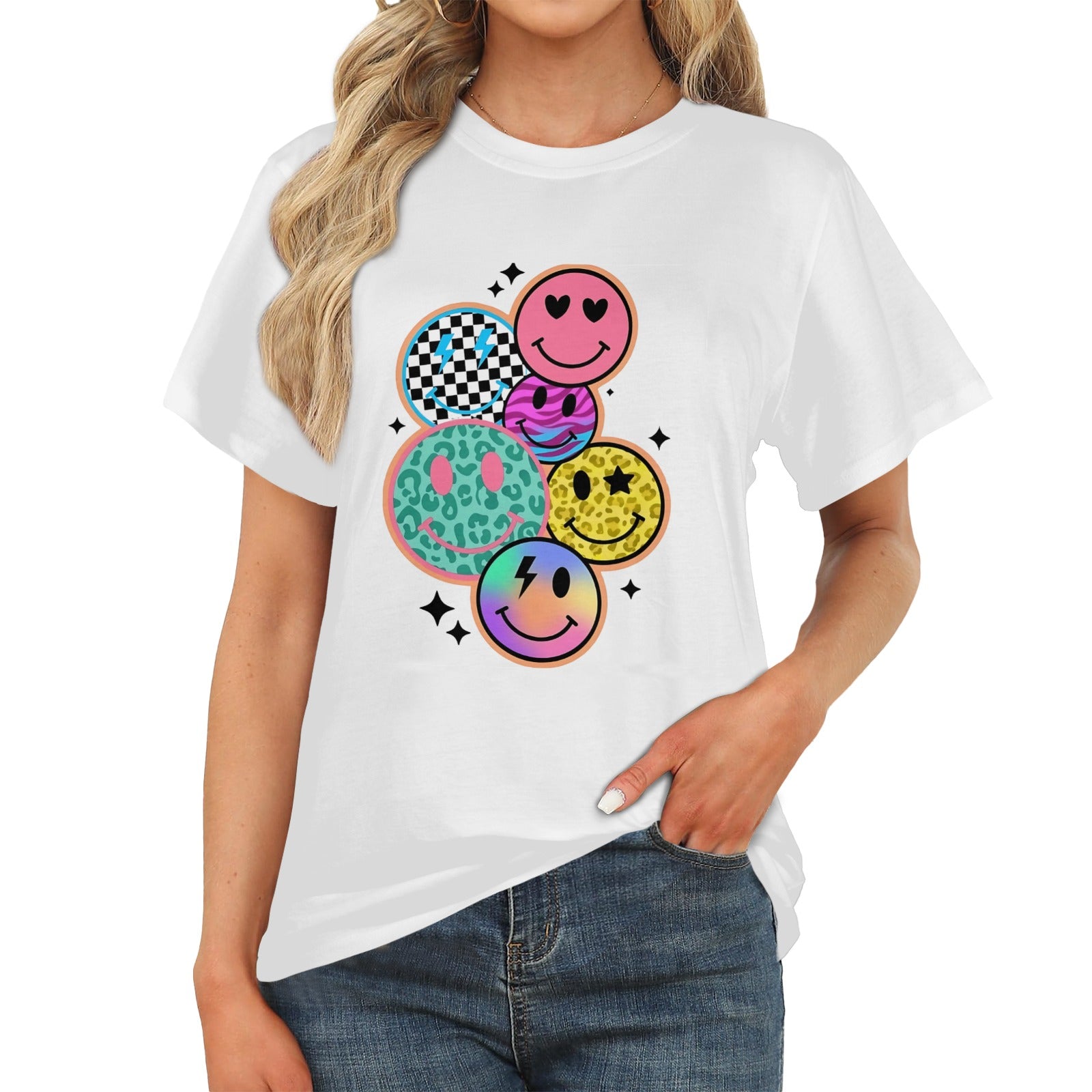 Women's Multi Smile Streetwear Classic Fit T-shirt