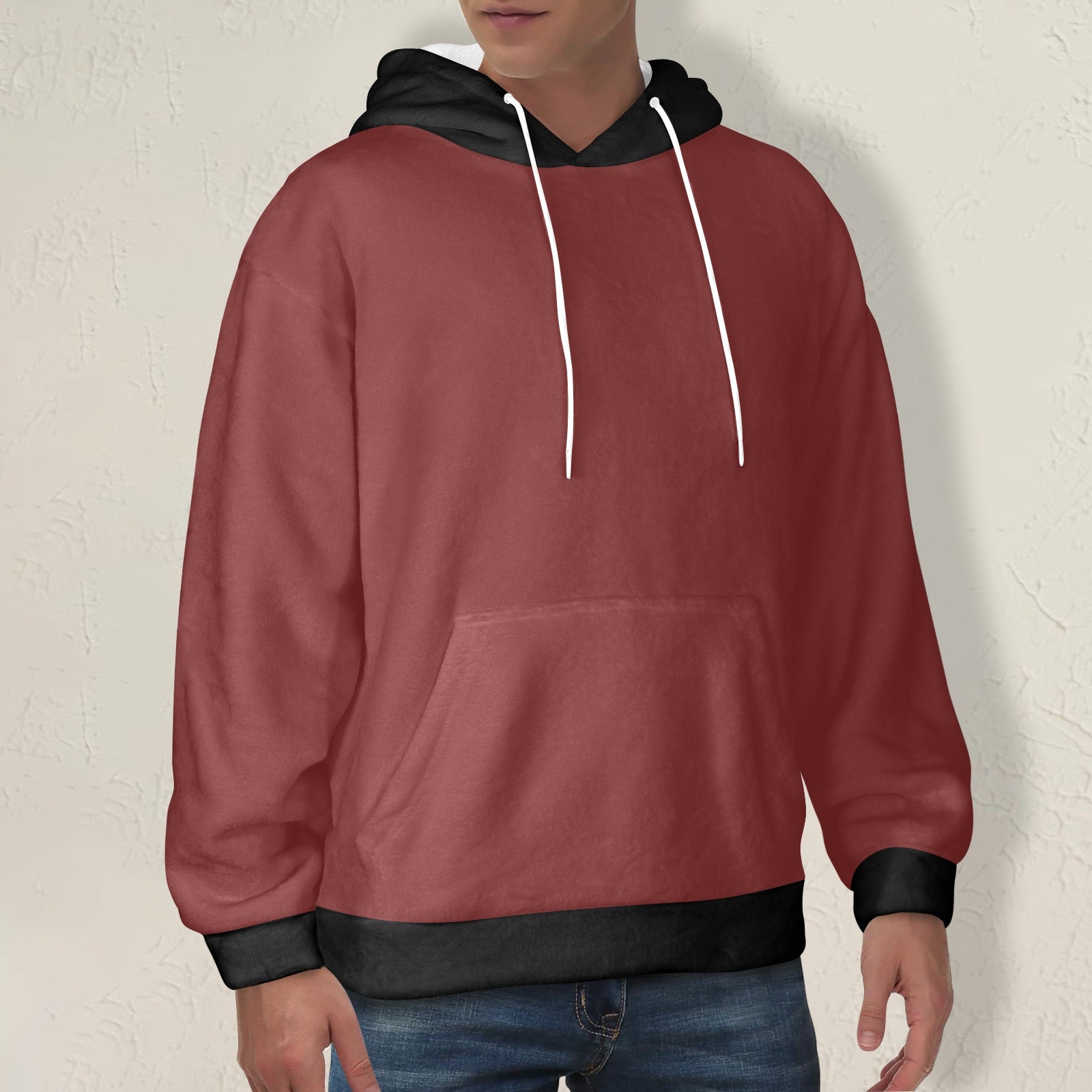 Men's Wine & Black Solid Flannel Hoodie