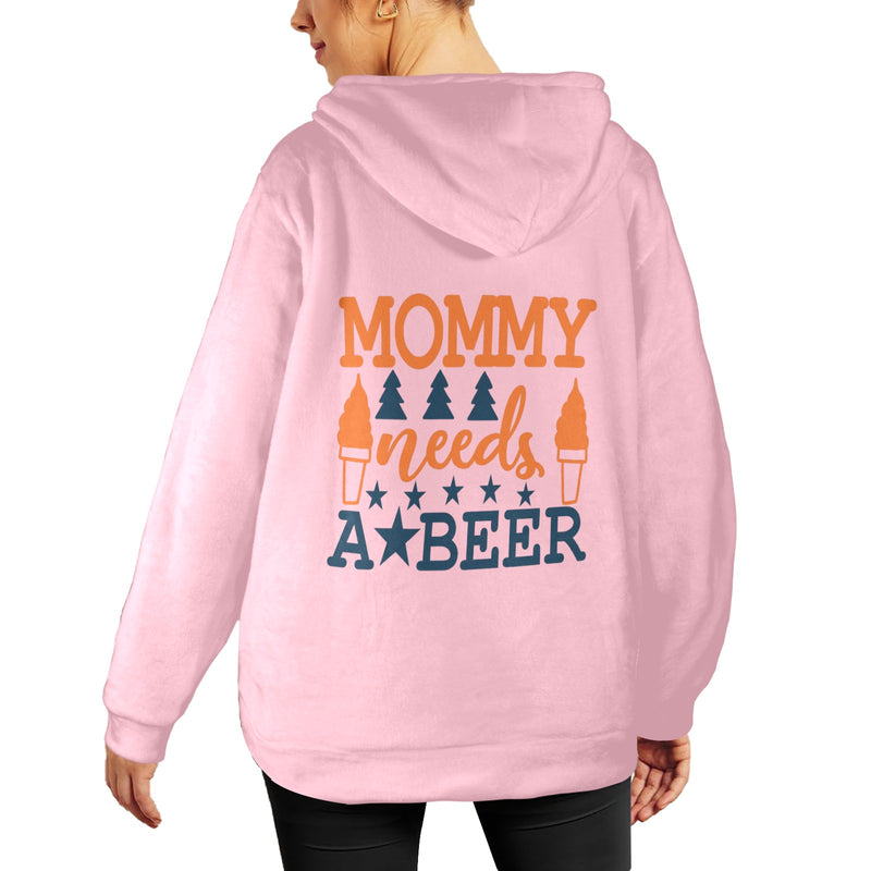 Women's Mommy Needs a Beer Typography Flannel Hoodie