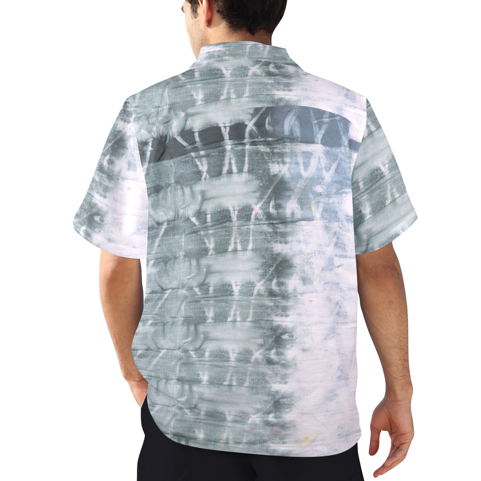 Men's Gray Tie-Dye Abstract Half Sleeve Shirt