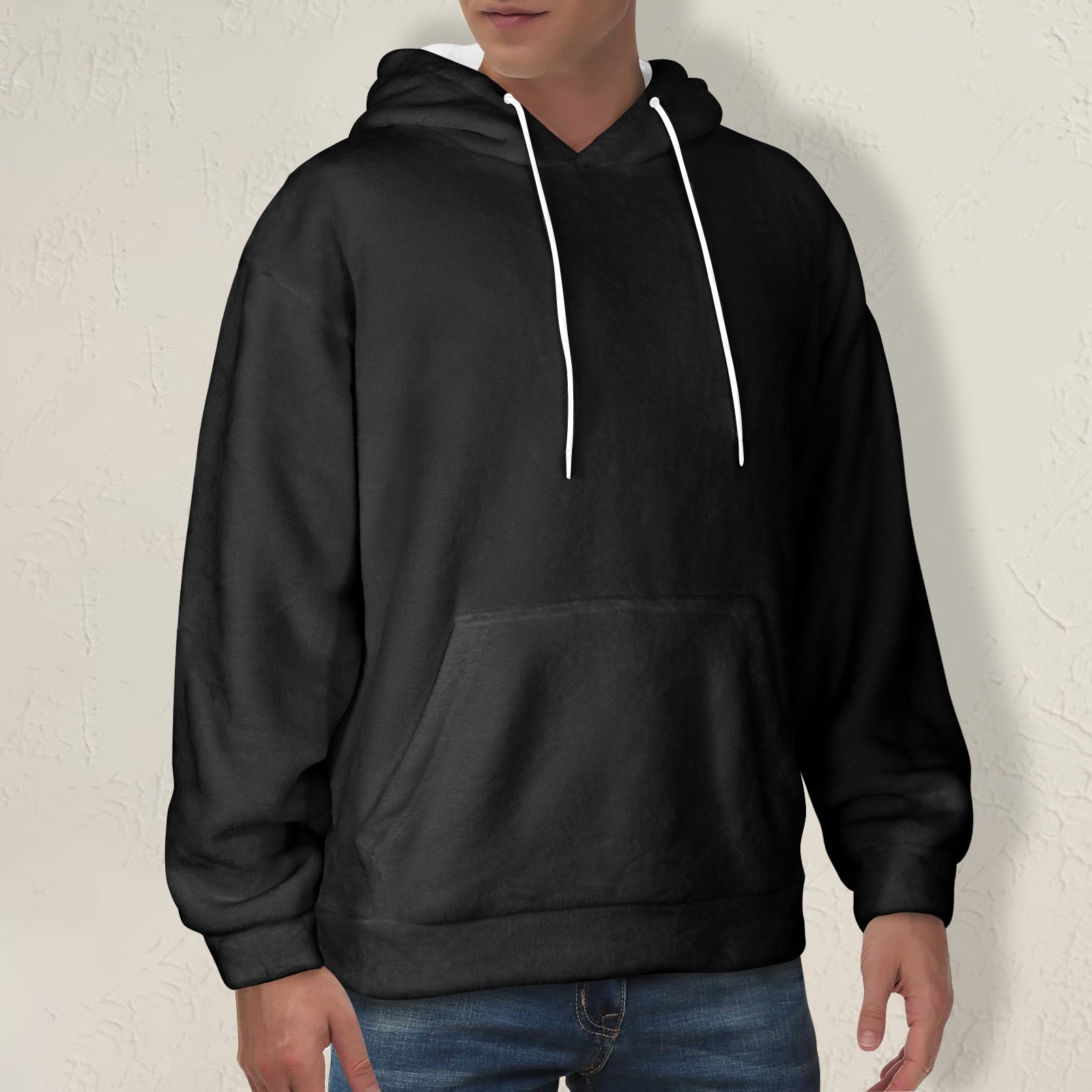 Men's Black Solid Flannel Hoodie