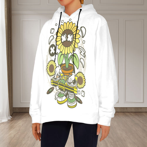 Women's Dj Sunflower Abstract Flannel Hoodie