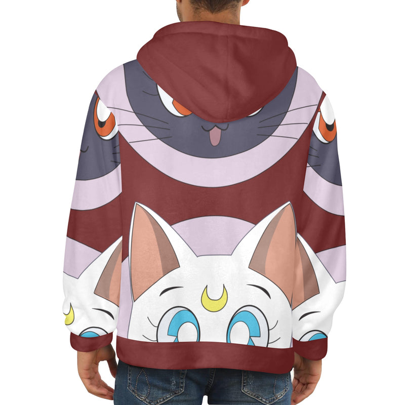 Men's Sailor Moon Cat Anime Flannel Hoodie