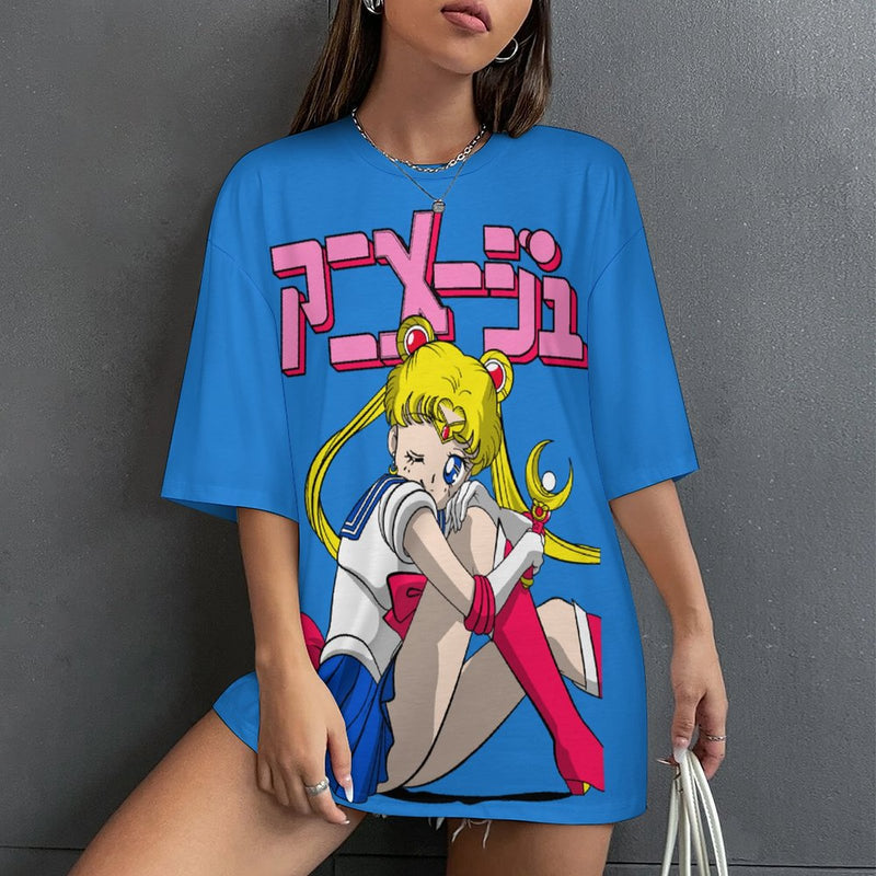 Women's Sailor Moon Chill Mode Anime Oversized T-shirt