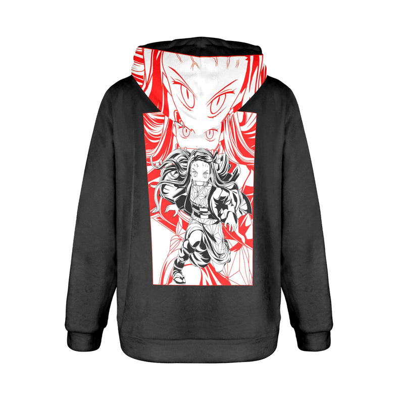 Women's Nezuko Solo Demon Slayer Anime Flannel Hoodie