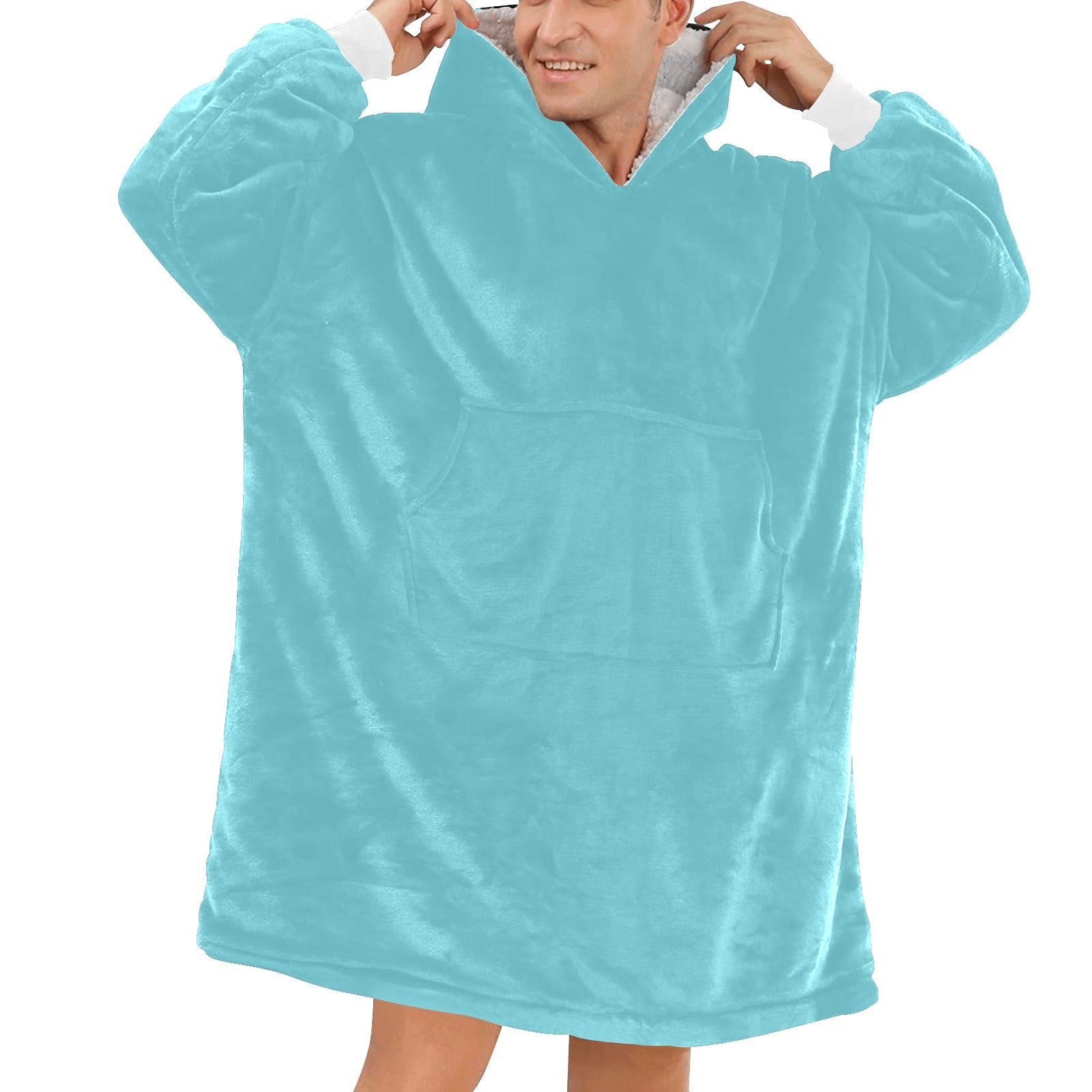 Men's Sea Blue Solid Blanket Hoodie