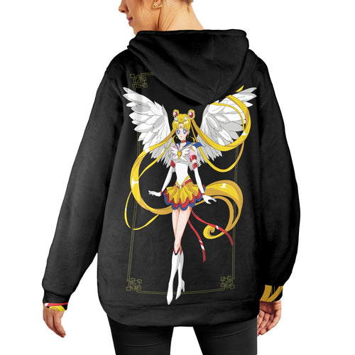 Women's Sailor Moon Card Anime Flannel Hoodie