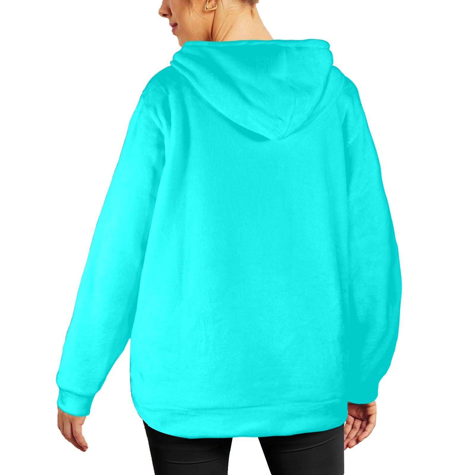 Women's Bright Turquoise Solid Flannel Hoodie