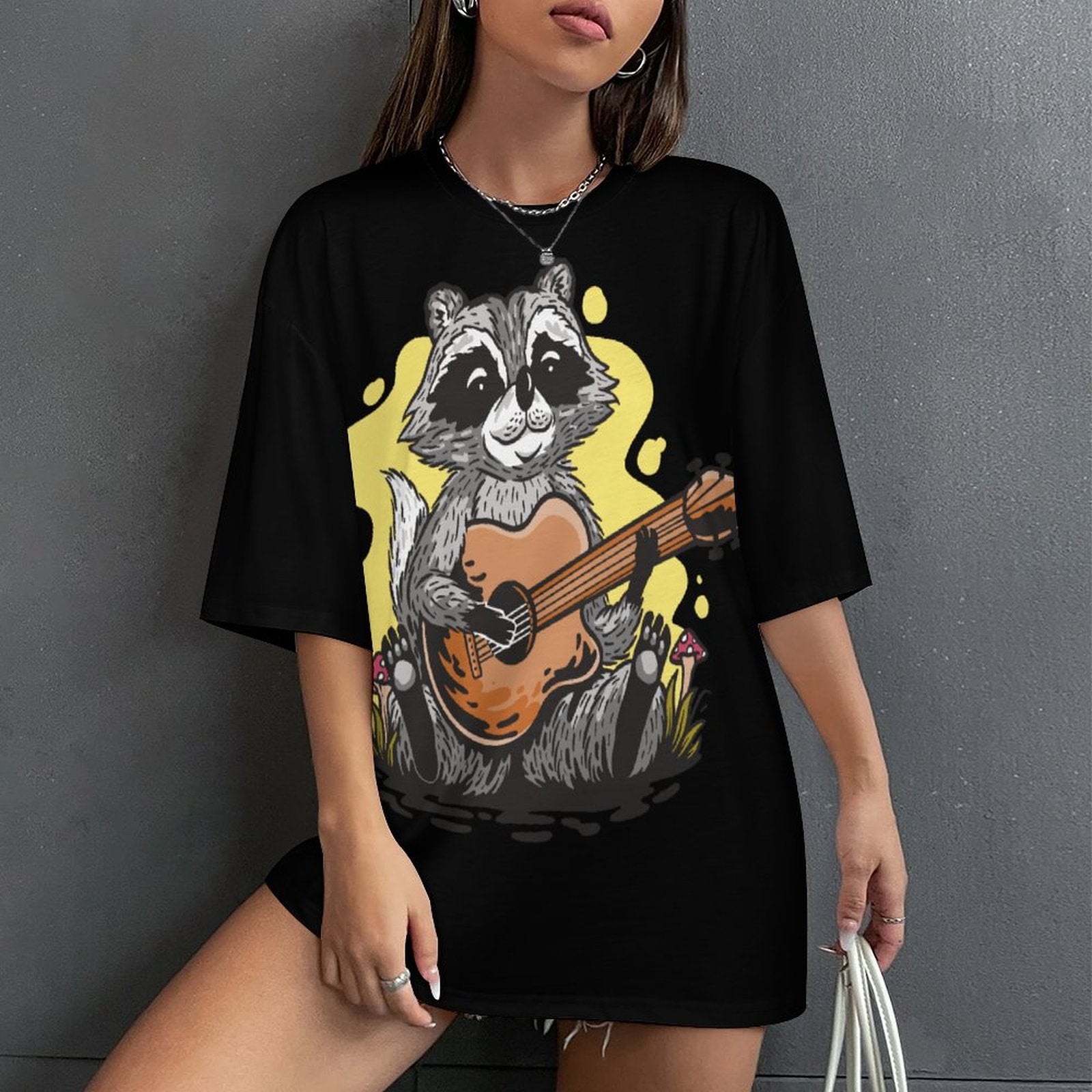 Women's Chilling Raccoon Abstract Oversized T-shirt