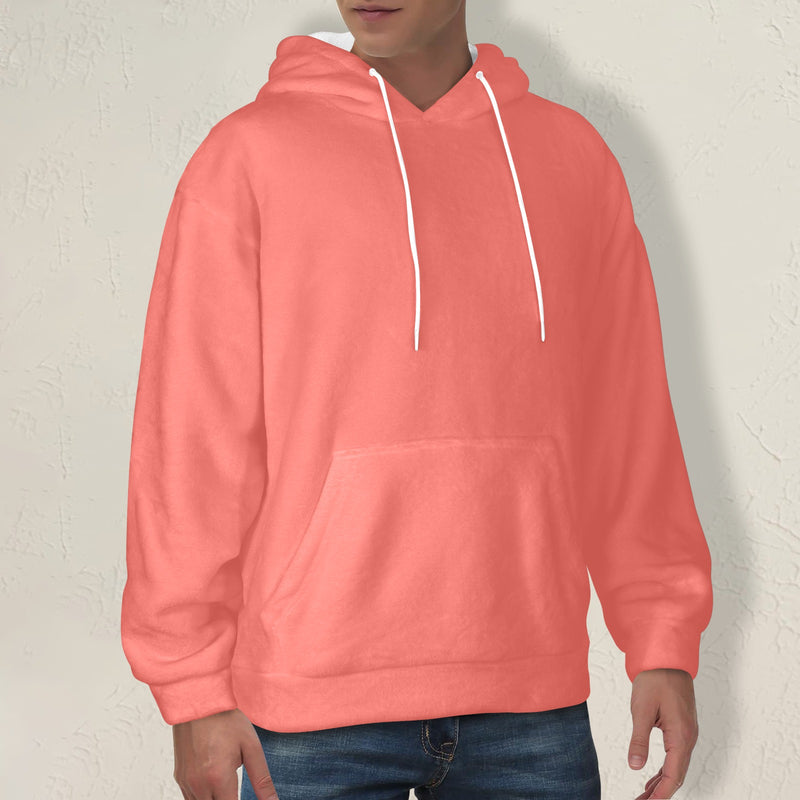 Men's Coral Pink Solid Flannel Hoodie