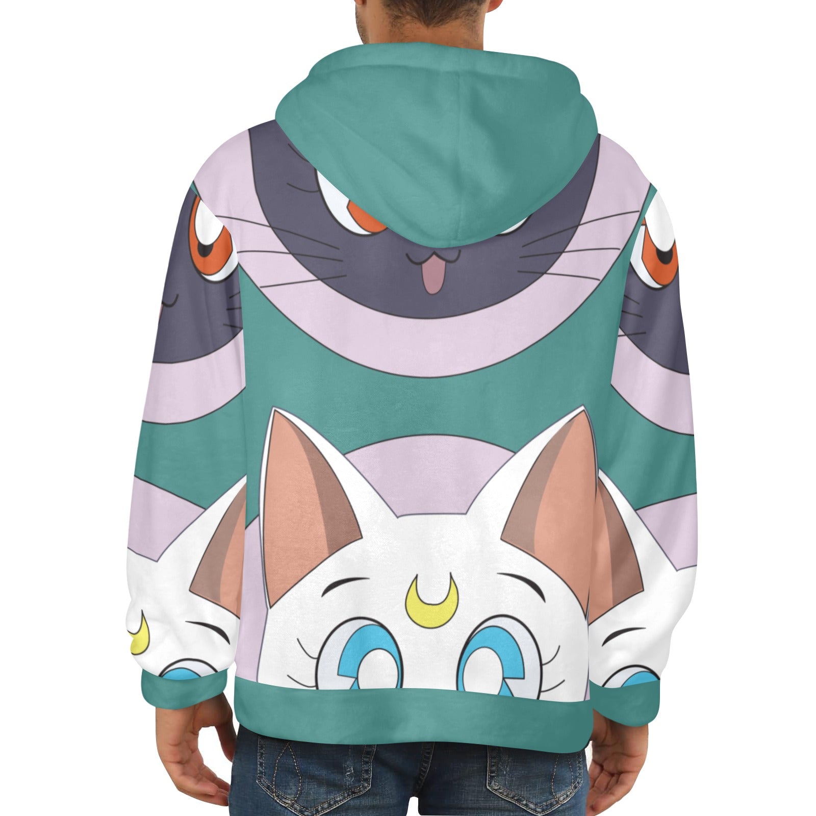 Men's Sailor Moon Cat Anime Flannel Hoodie